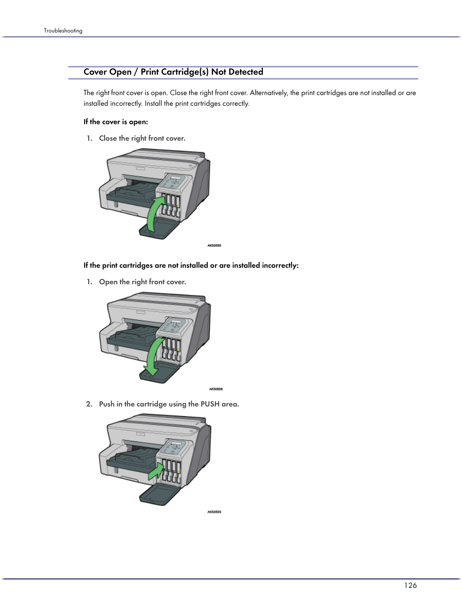 Cover open / print cartridge(s) not detected | Lanier GX5050 User Manual | Page 129 / 279