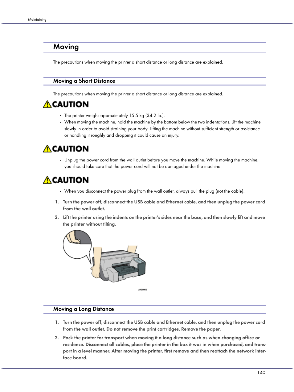Moving, Moving a short distance, Moving a long distance | Lanier GX5050 User Manual | Page 143 / 279