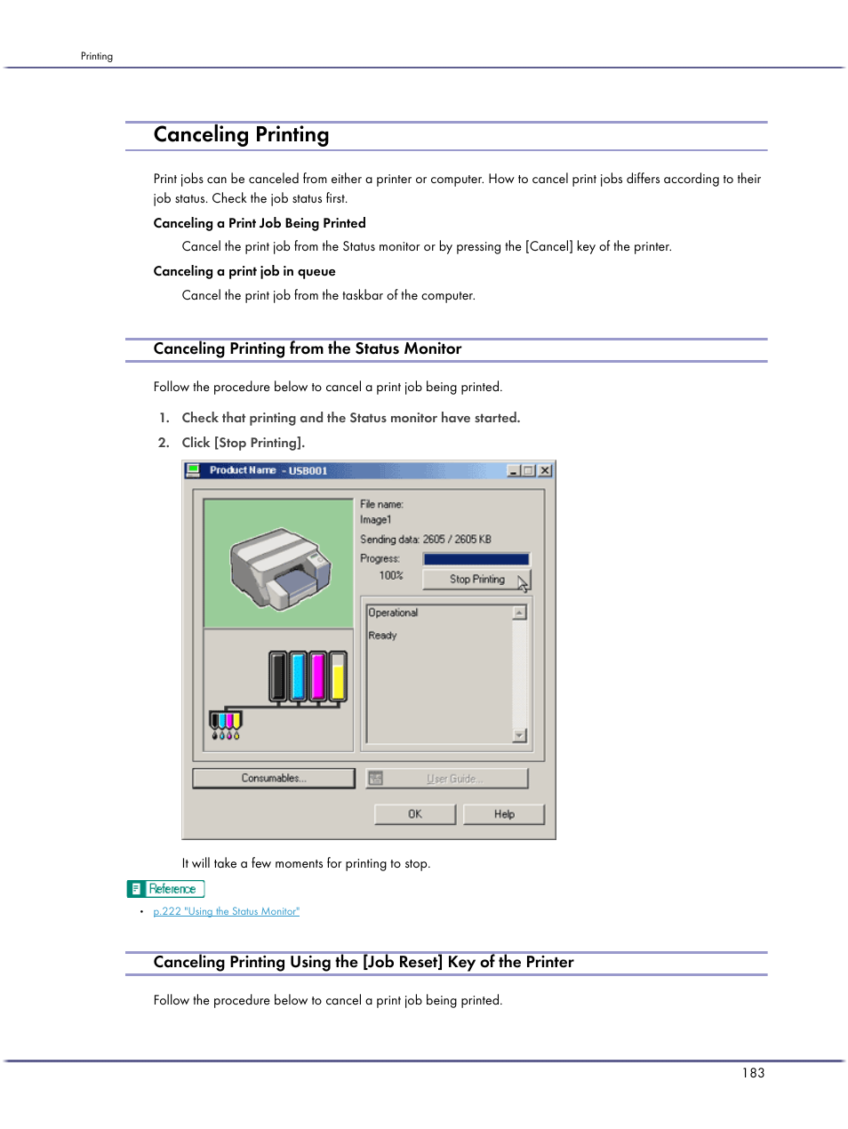 Canceling printing, Canceling printing from the status monitor | Lanier GX5050 User Manual | Page 186 / 279