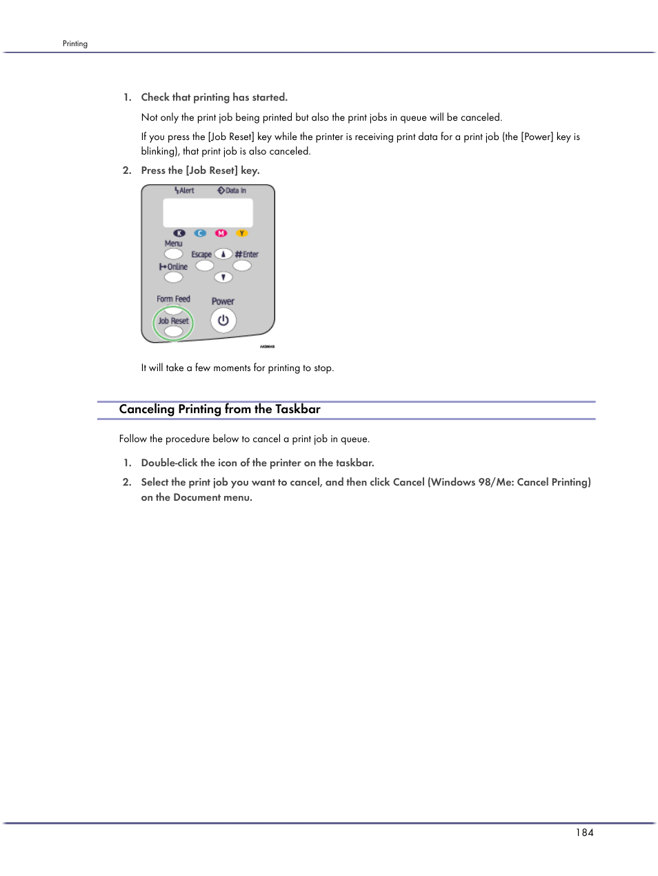 Canceling printing from the taskbar | Lanier GX5050 User Manual | Page 187 / 279