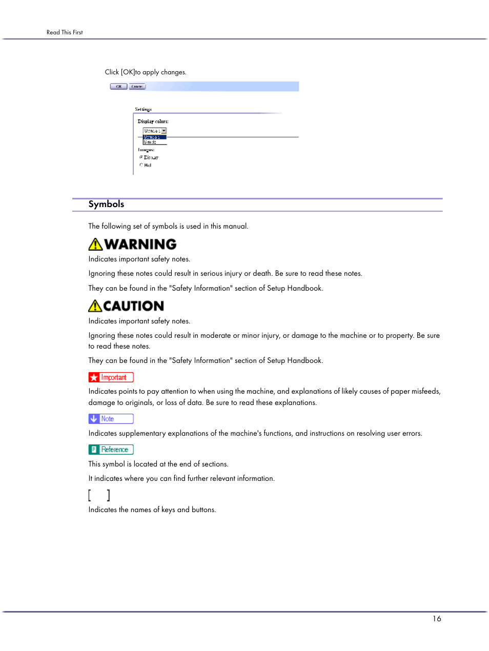 Symbols | Lanier GX5050 User Manual | Page 19 / 279