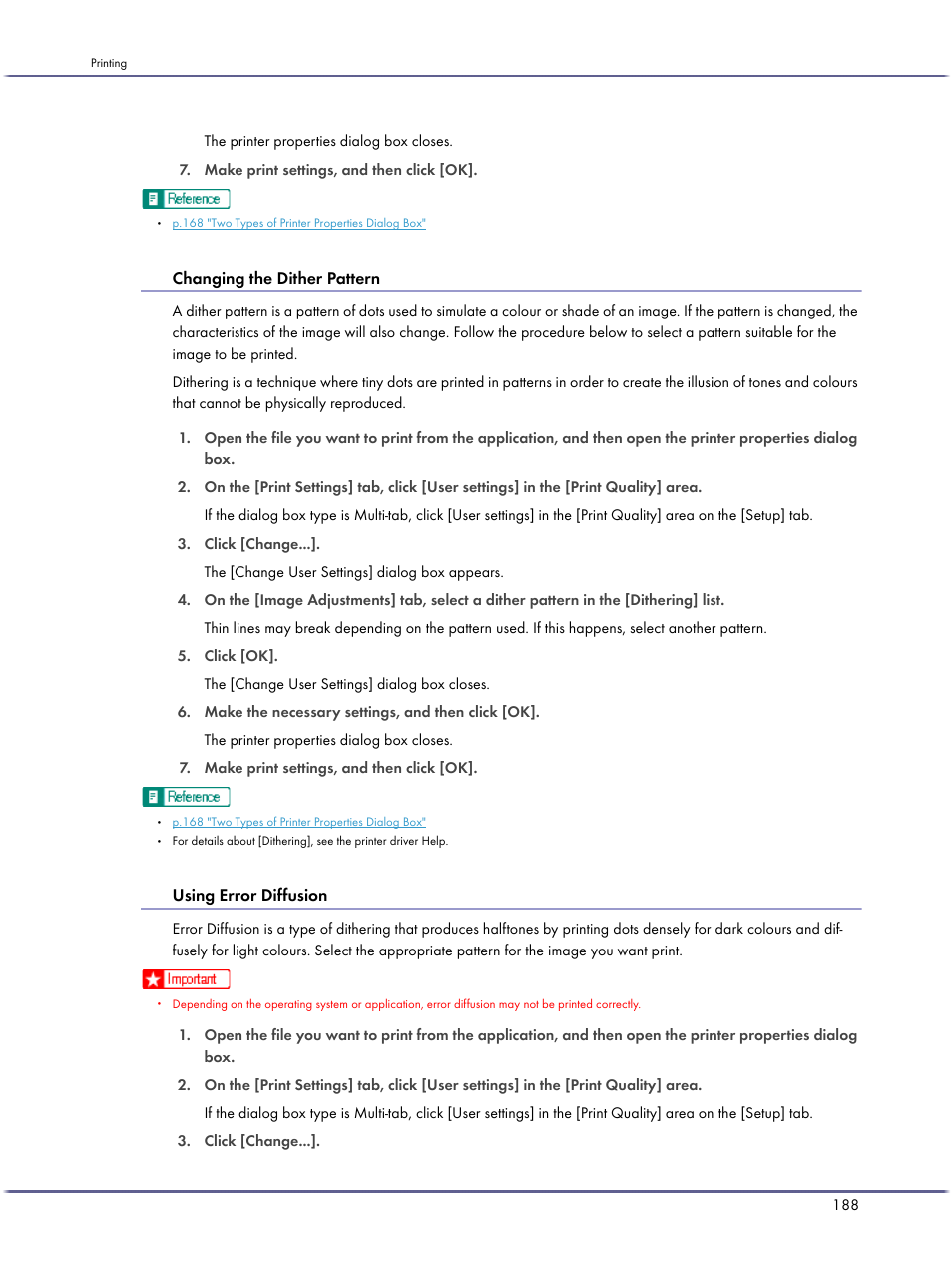 Changing the dither pattern, Using error diffusion, P.188 "using error diffusion | Lanier GX5050 User Manual | Page 191 / 279