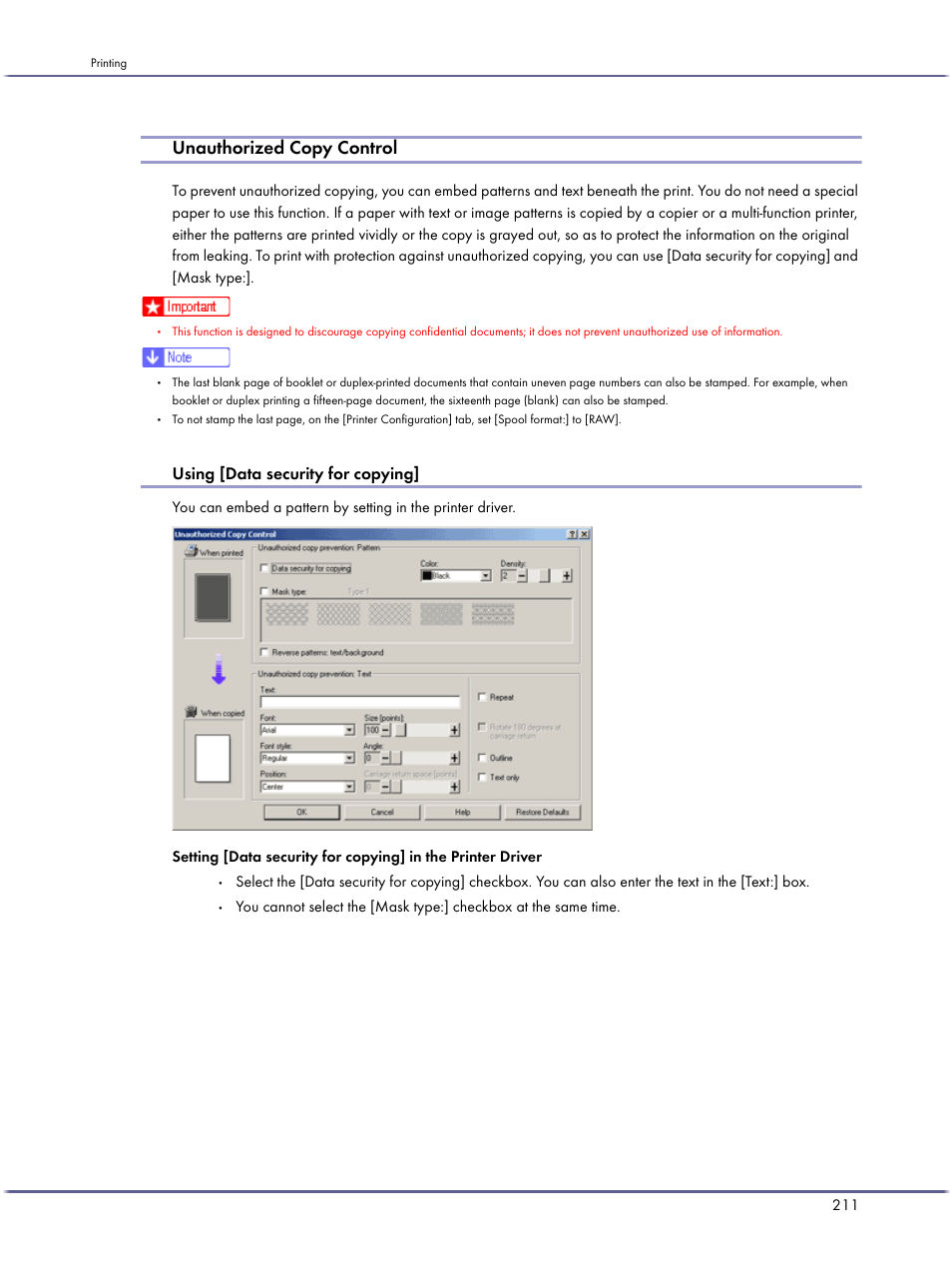 Unauthorized copy control, Using [data security for copying, P.211 "unauthorized copy control | Lanier GX5050 User Manual | Page 214 / 279