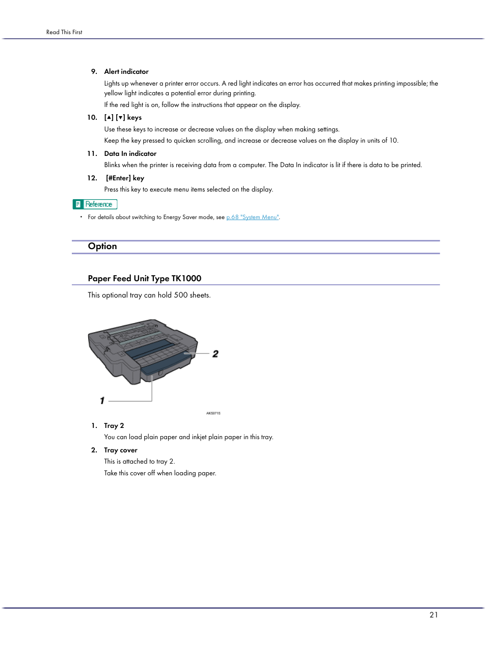 Option, Paper feed unit type tk1000 | Lanier GX5050 User Manual | Page 24 / 279