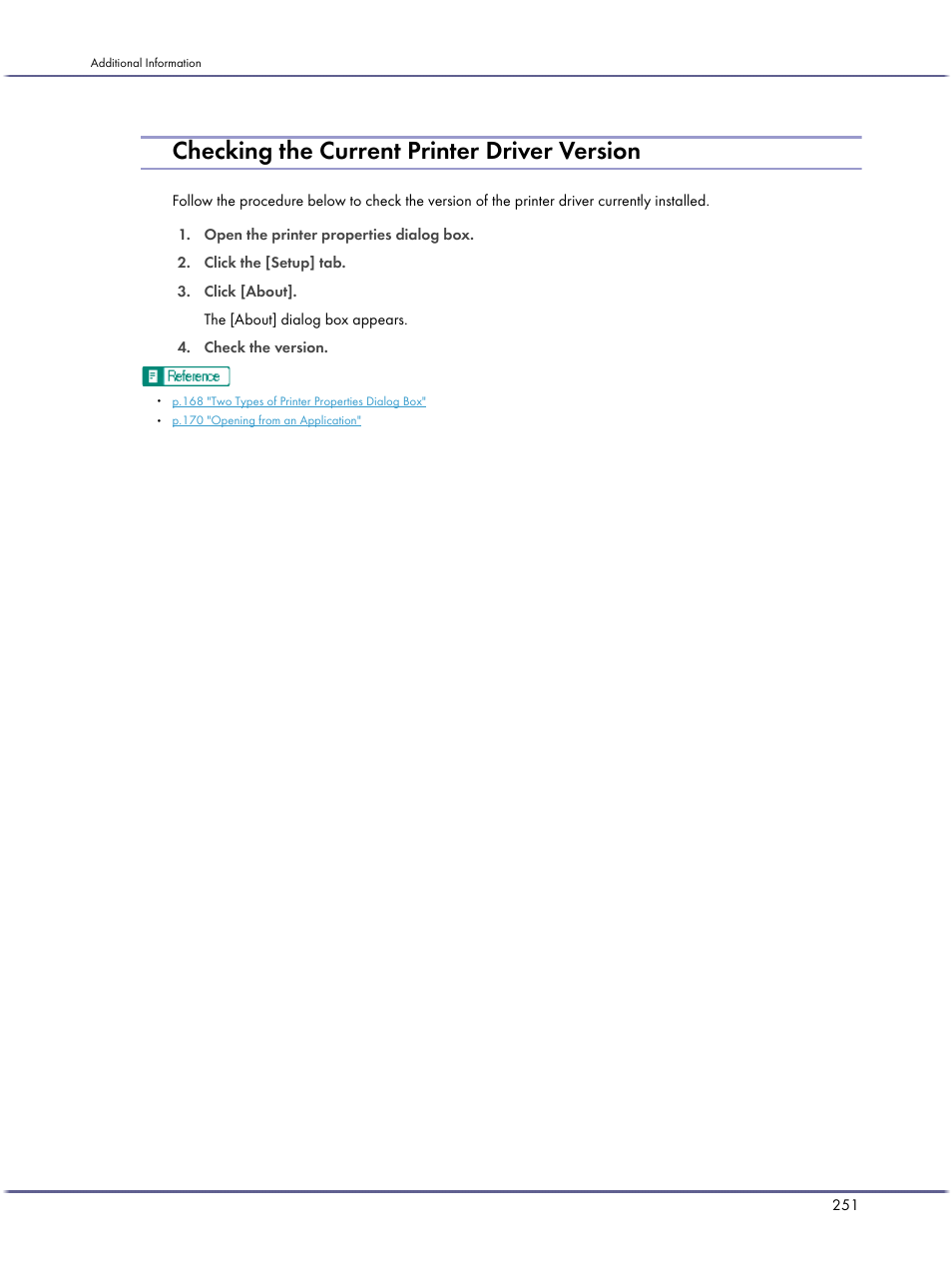 Checking the current printer driver version, P.251 "checking the current printer driver ver, Sion | Lanier GX5050 User Manual | Page 254 / 279