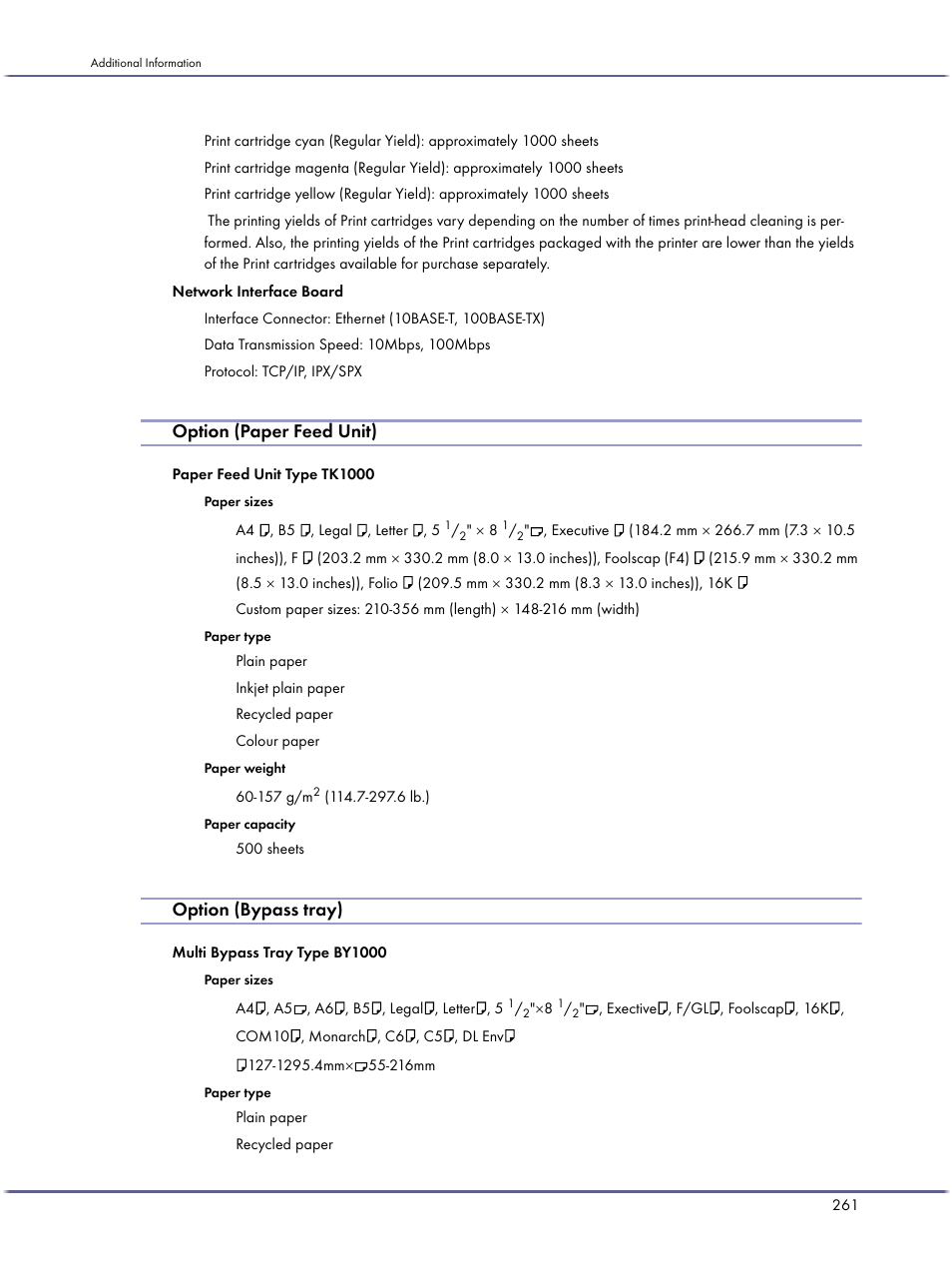 Option (paper feed unit), Option (bypass tray) | Lanier GX5050 User Manual | Page 264 / 279