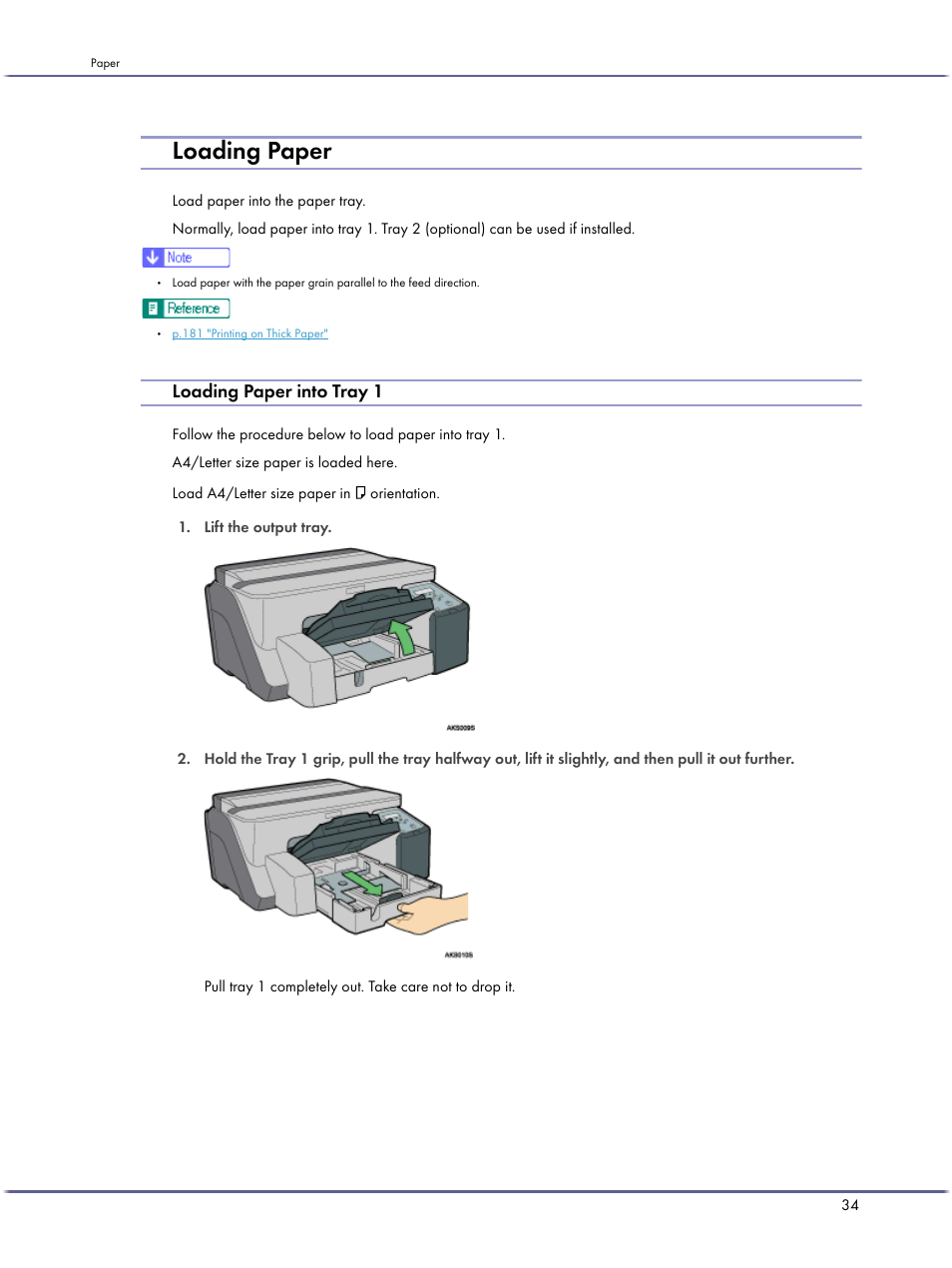 Loading paper, Loading paper into tray 1 | Lanier GX5050 User Manual | Page 37 / 279