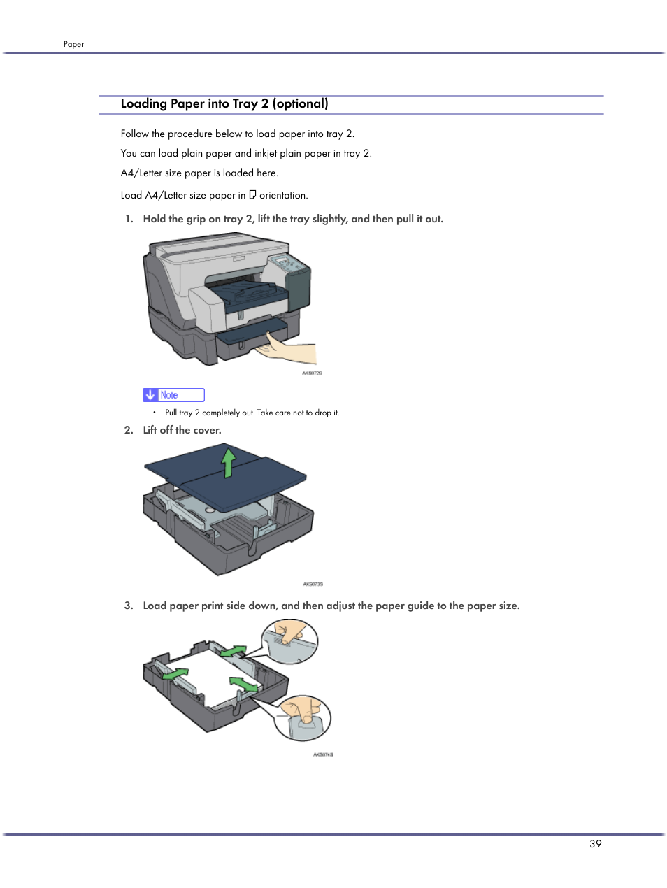 Loading paper into tray 2 (optional) | Lanier GX5050 User Manual | Page 42 / 279