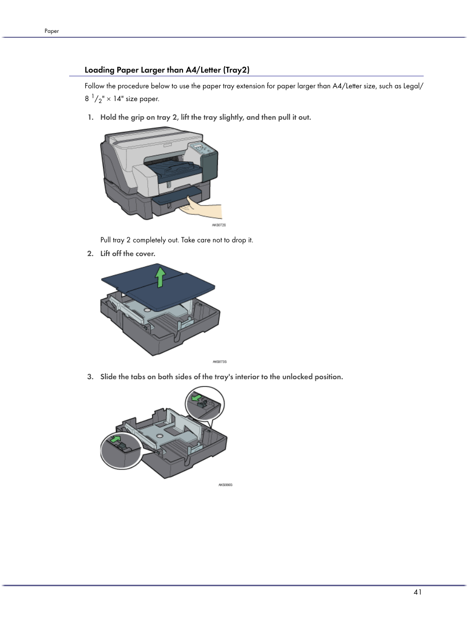 Loading paper larger than a4/letter (tray2) | Lanier GX5050 User Manual | Page 44 / 279