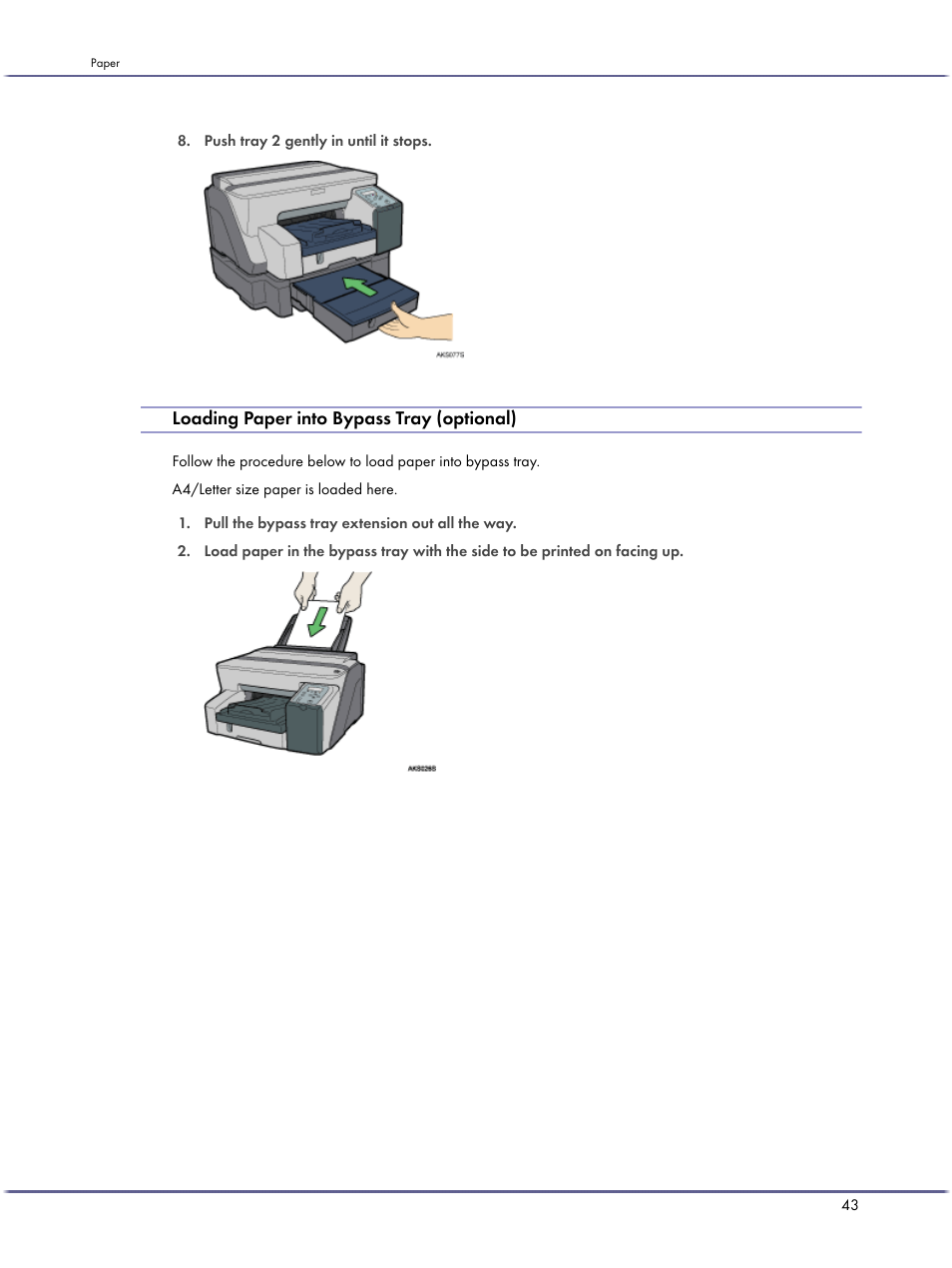 Loading paper into bypass tray (optional) | Lanier GX5050 User Manual | Page 46 / 279