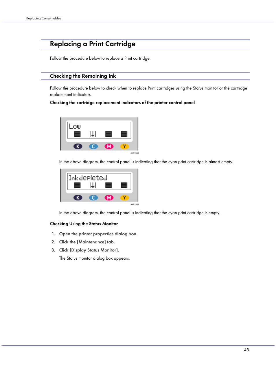 Replacing a print cartridge, Checking the remaining ink | Lanier GX5050 User Manual | Page 48 / 279