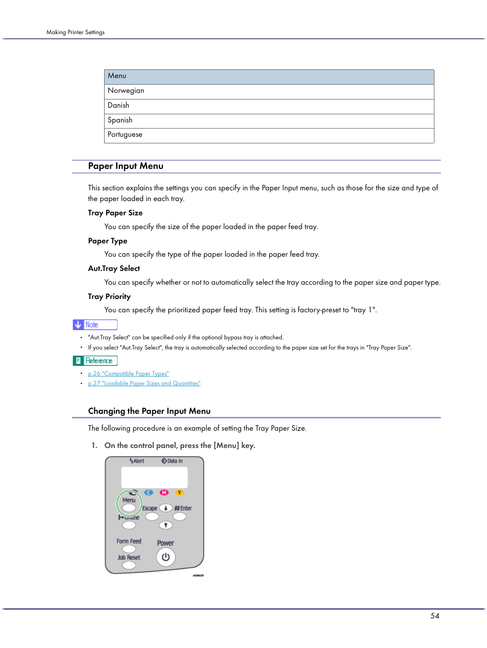 Paper input menu, Changing the paper input menu | Lanier GX5050 User Manual | Page 57 / 279