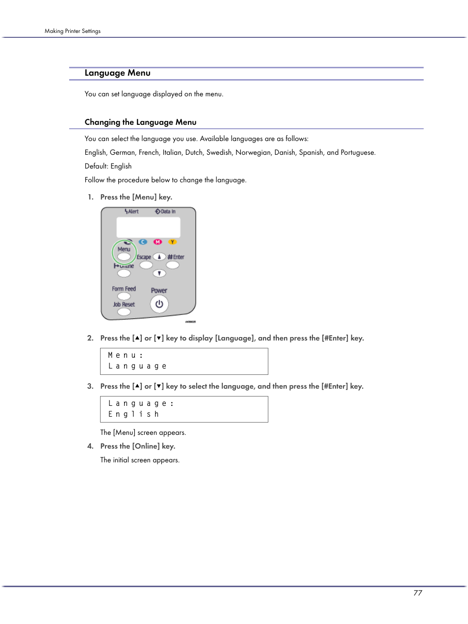 Language menu, Changing the language menu | Lanier GX5050 User Manual | Page 80 / 279