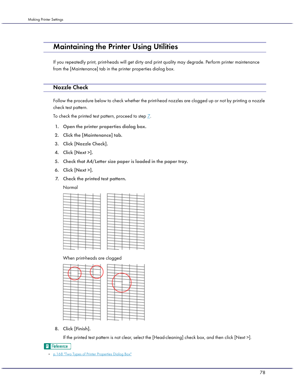 Maintaining the printer using utilities, Nozzle check | Lanier GX5050 User Manual | Page 81 / 279