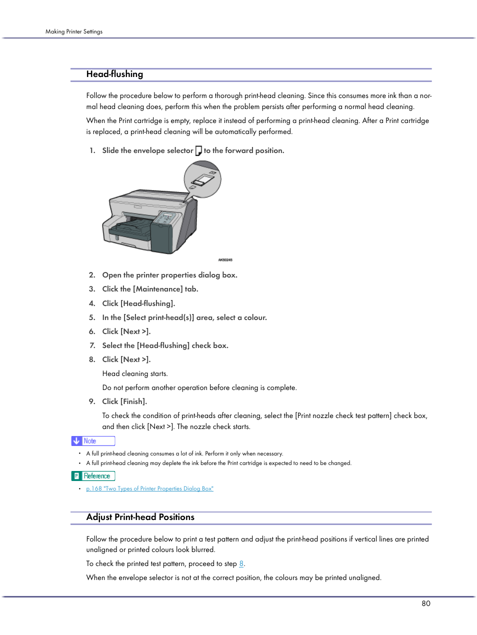 Head-flushing, Adjust print-head positions | Lanier GX5050 User Manual | Page 83 / 279