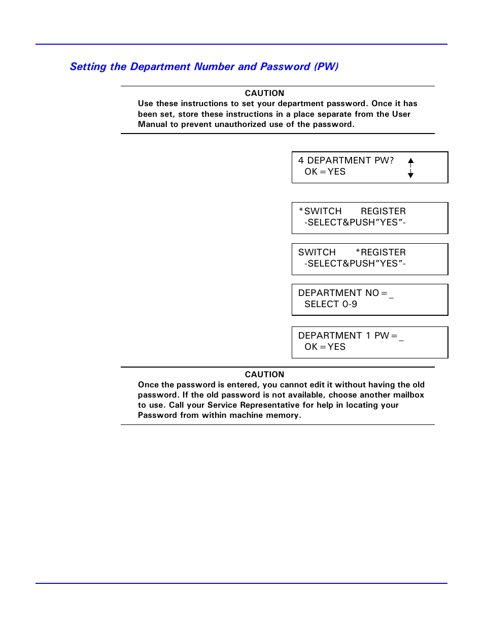 Setting the department number and password (pw) | Lanier 2001 User Manual | Page 101 / 210