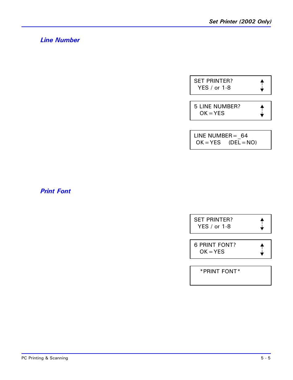 Line number, Print font, Print font -4 | Lanier 2001 User Manual | Page 113 / 210