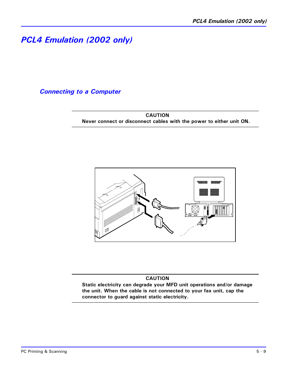 Pcl4 emulation (2002 only), Connecting to a computer, Pcl4 emulation (2002 only) -7 | Connecting to a computer -7 | Lanier 2001 User Manual | Page 117 / 210