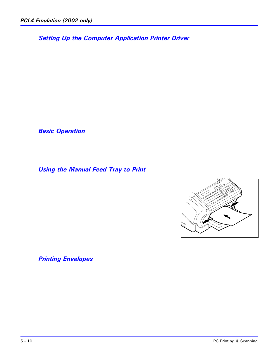 Setting up the computer application printer driver, Basic operation, Using the manual feed tray to print | Printing envelopes | Lanier 2001 User Manual | Page 118 / 210