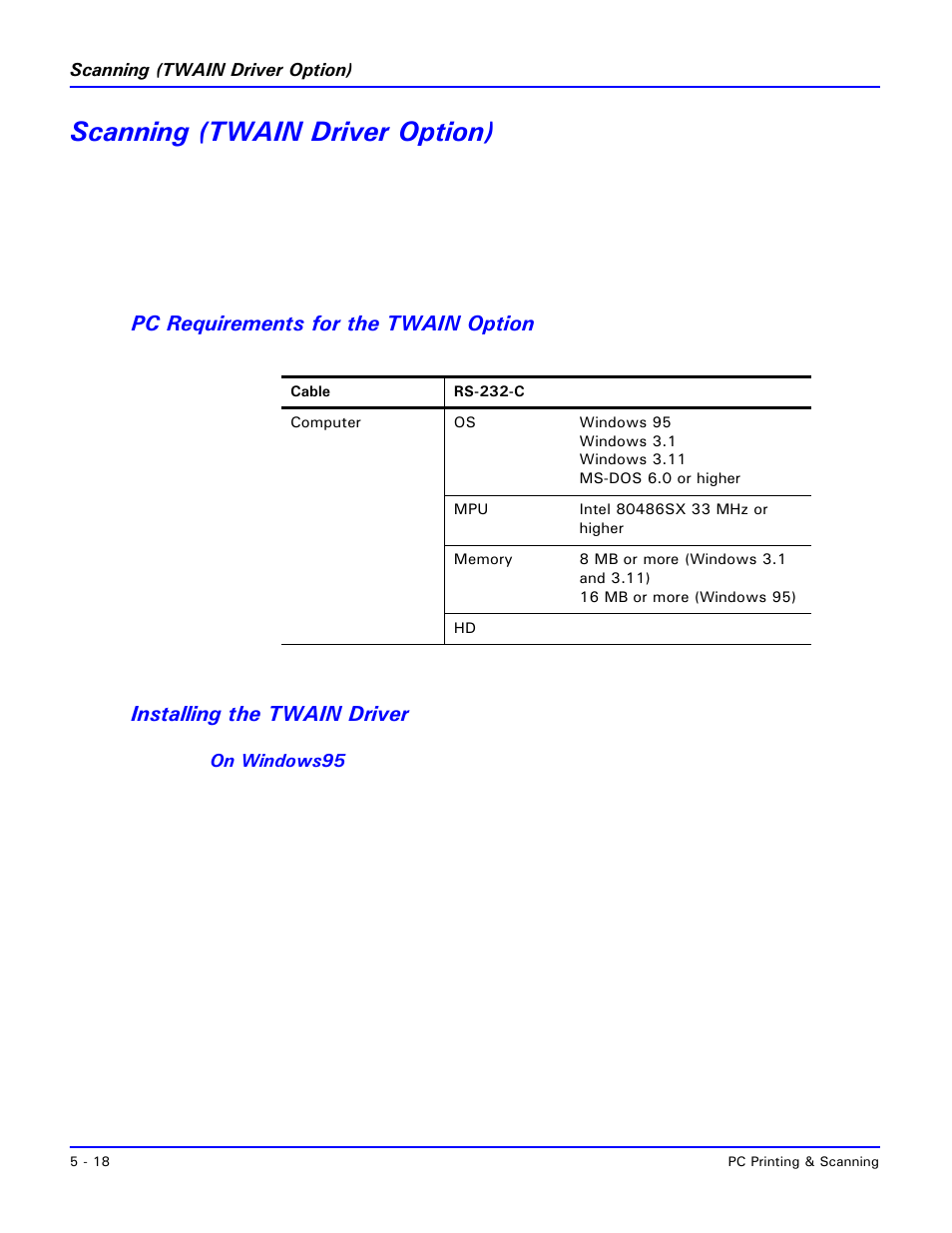 Scanning (twain driver option), Pc requirements for the twain option, Installing the twain driver | Scanning (twain driver option) -15 | Lanier 2001 User Manual | Page 126 / 210