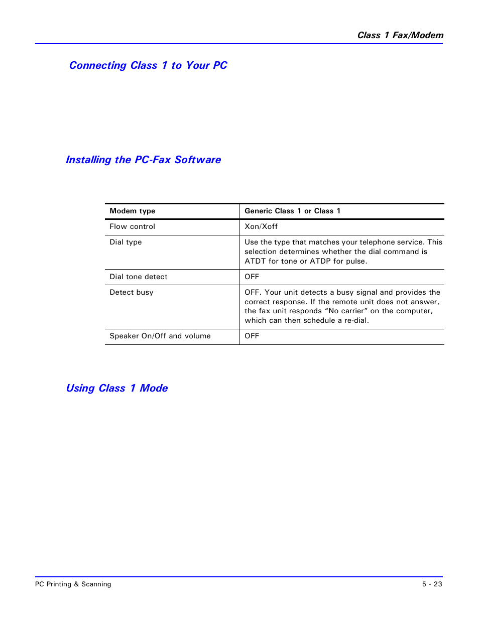 Connecting class 1 to your pc, Installing the pc-fax software, Using class 1 mode | Lanier 2001 User Manual | Page 131 / 210