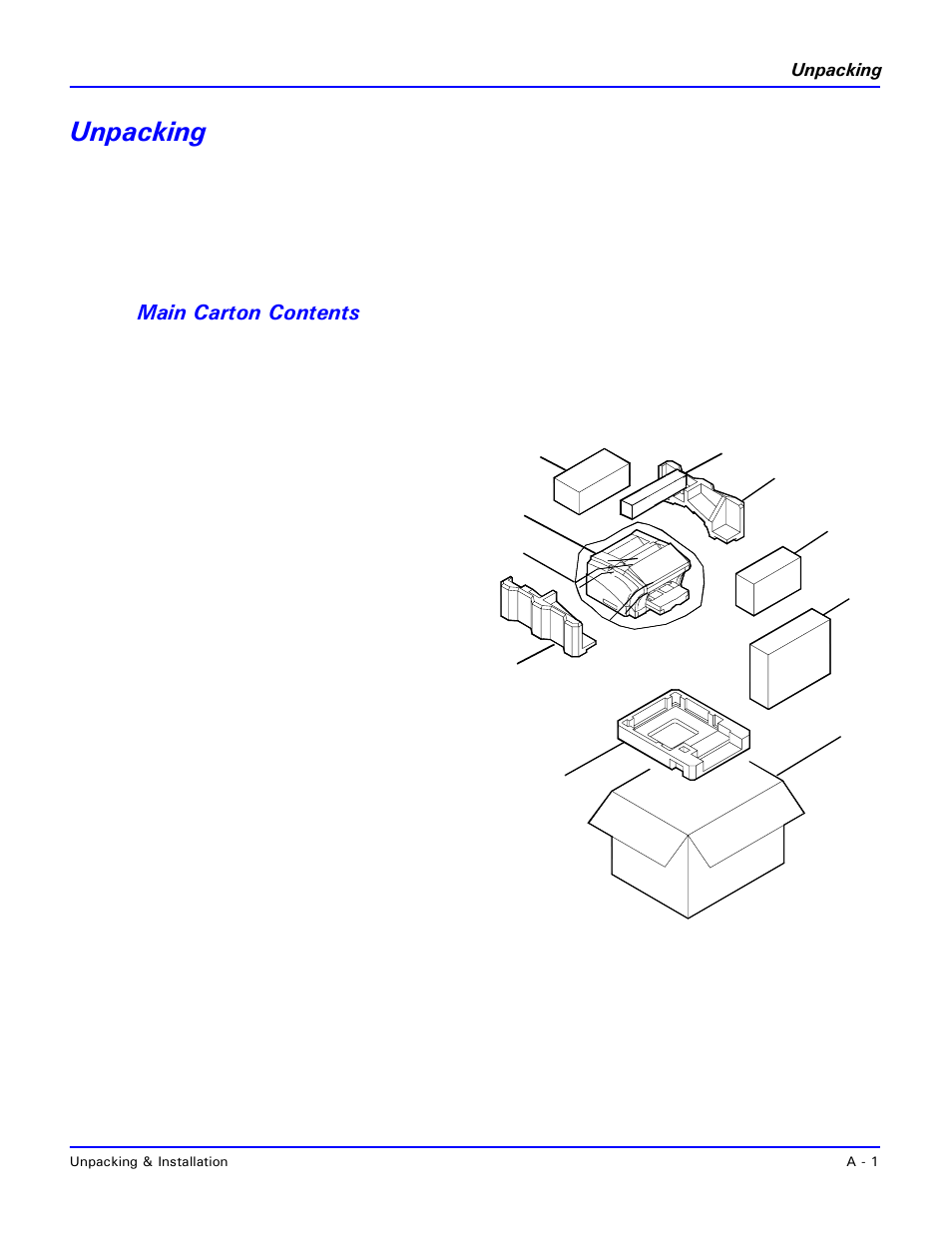 Unpacking, Main carton contents | Lanier 2001 User Manual | Page 171 / 210