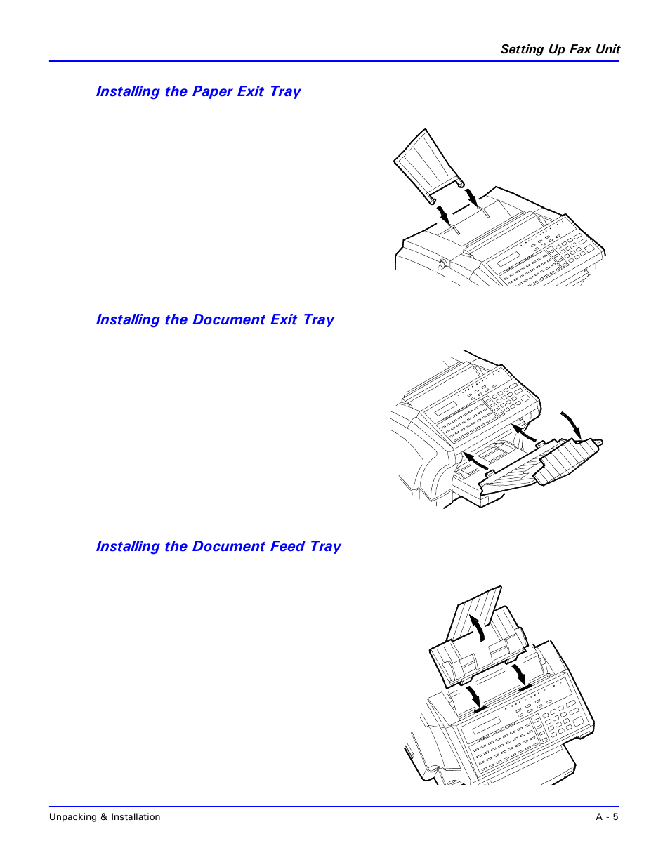 Installing the paper exit tray, Installing the document exit tray, Installing the document feed tray | Lanier 2001 User Manual | Page 175 / 210