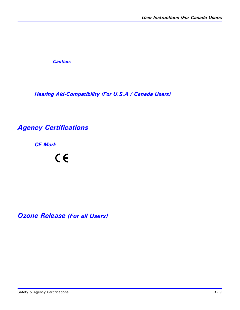 Agency certifications, Ce mark, Ozone release (for all users) | Ozone release, For all users) | Lanier 2001 User Manual | Page 197 / 210