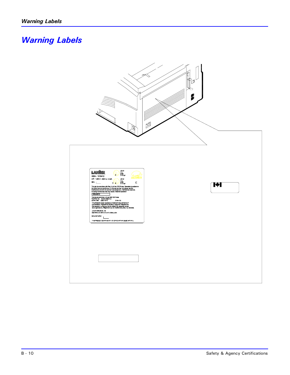 Warning labels | Lanier 2001 User Manual | Page 198 / 210