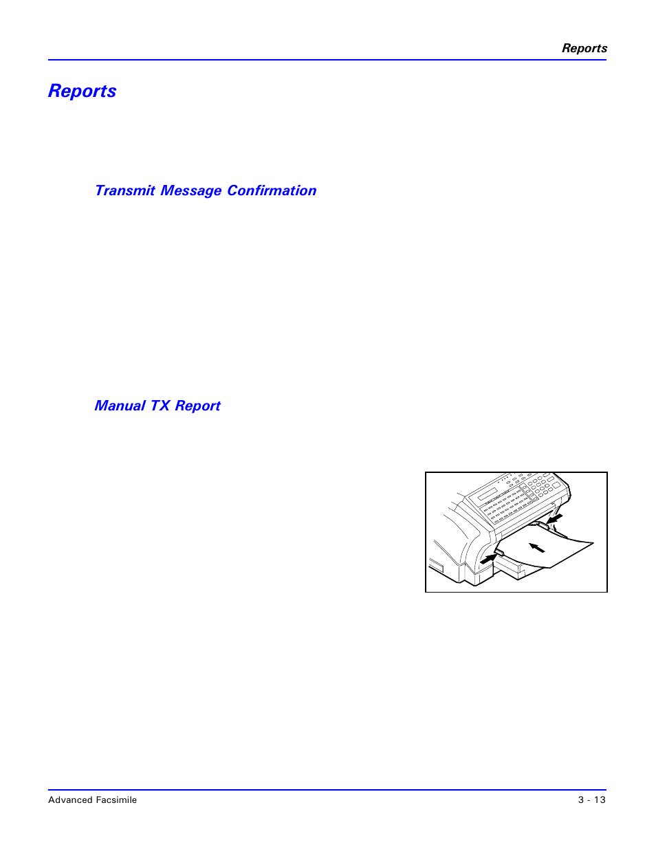 Reports, Transmit message confirmation, Manual tx report | Reports -13 | Lanier 2001 User Manual | Page 53 / 210