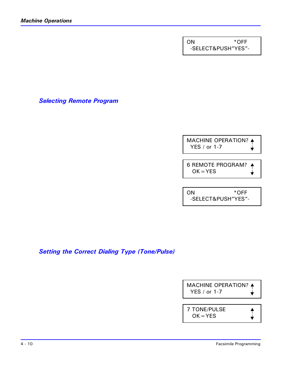 Selecting remote program, Setting the correct dialing type (tone/pulse) | Lanier 2001 User Manual | Page 70 / 210