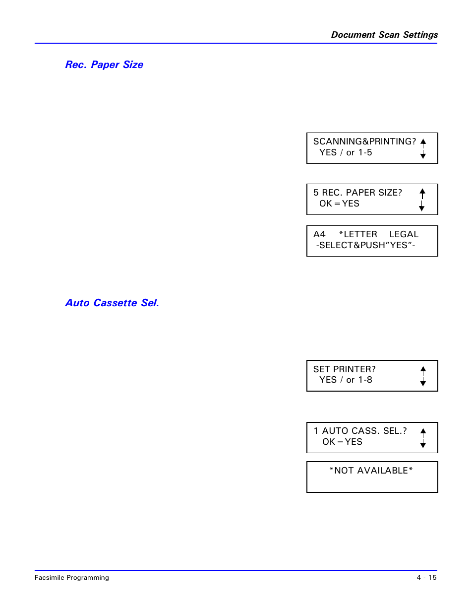 Rec. paper size, Auto cassette sel, Rec. paper size -14 auto cassette sel -15 | Lanier 2001 User Manual | Page 75 / 210