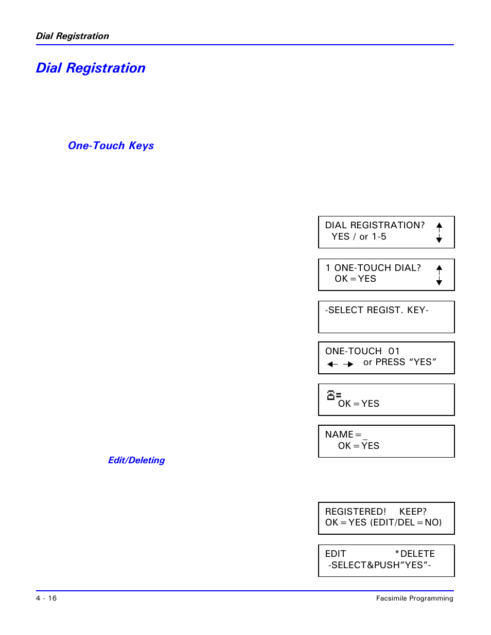 Dial registration, One-touch keys, Dial registration -16 | One-touch keys -16 | Lanier 2001 User Manual | Page 76 / 210