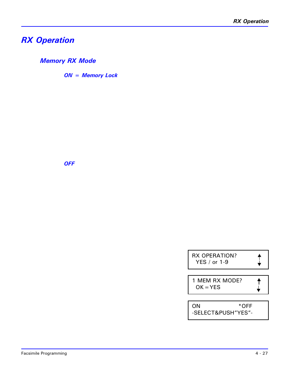 Rx operation, Memory rx mode, Rx operation -27 | Memory rx mode -27 | Lanier 2001 User Manual | Page 87 / 210