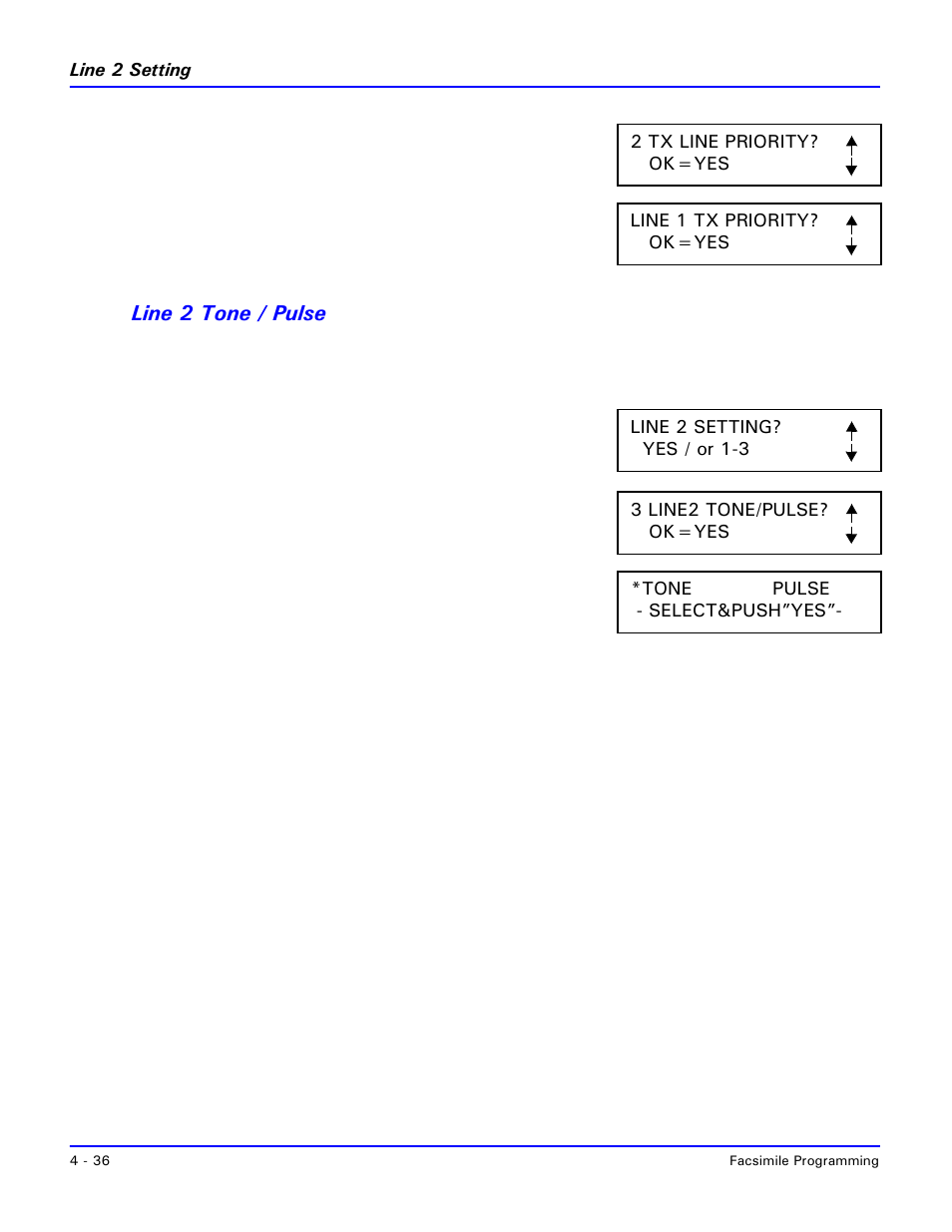 Line 2 tone / pulse, Line 2 tone / pulse -36 | Lanier 2001 User Manual | Page 96 / 210