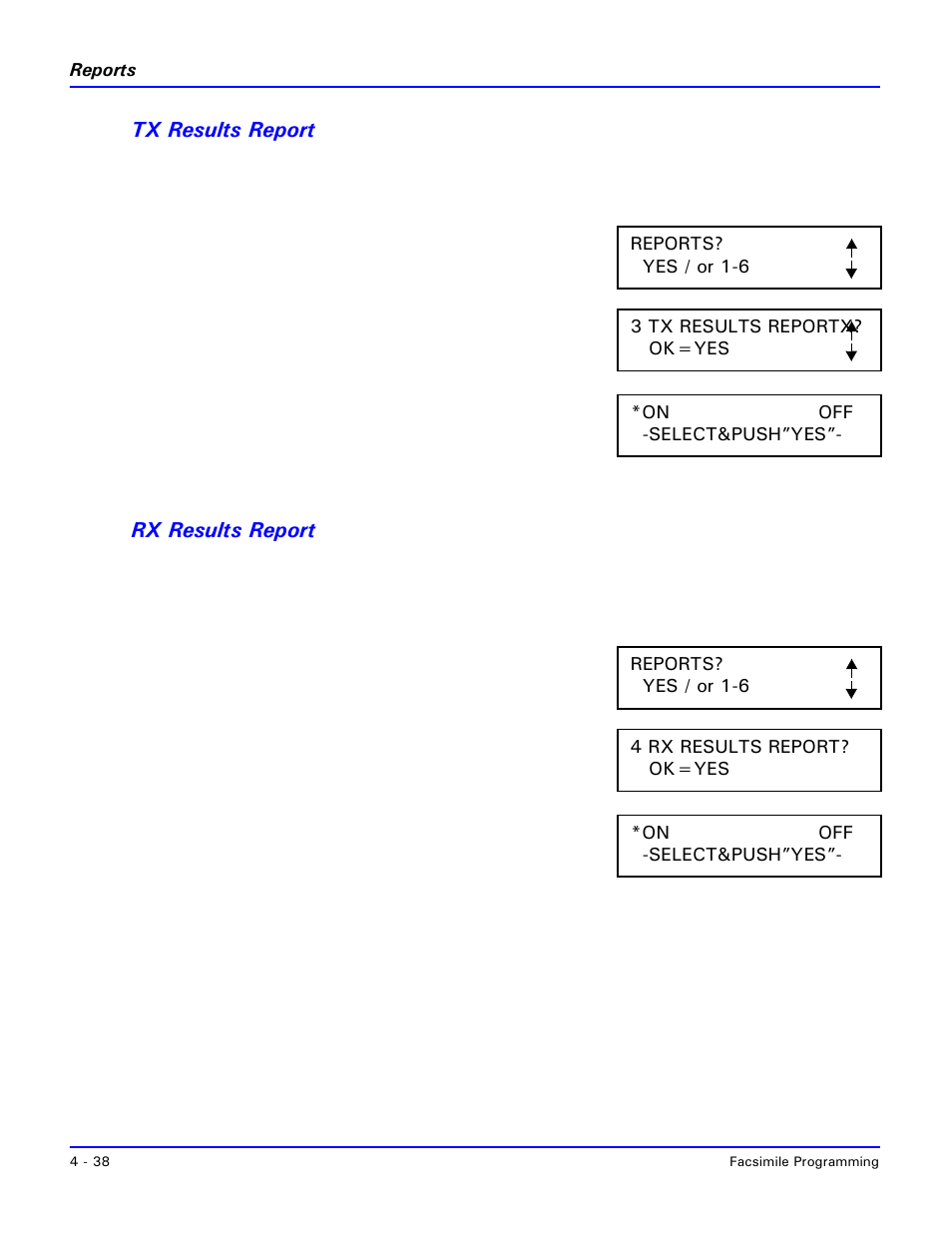 Tx results report, Rx results report, Tx results report -38 rx results report -38 | Lanier 2001 User Manual | Page 98 / 210