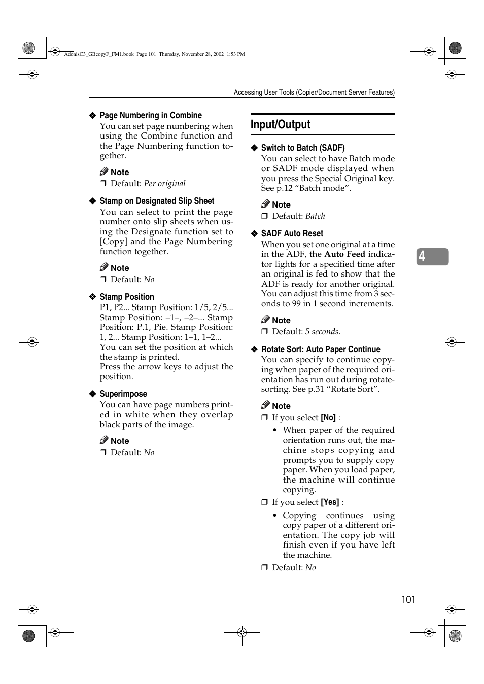 Input/output | Lanier LD 035 User Manual | Page 116 / 135