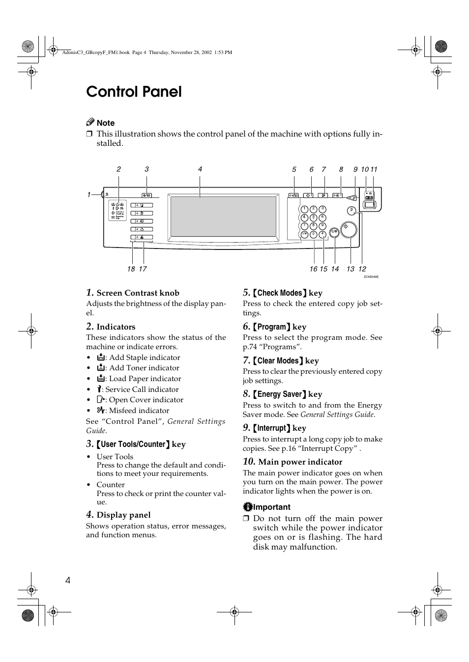Control panel | Lanier LD 035 User Manual | Page 19 / 135