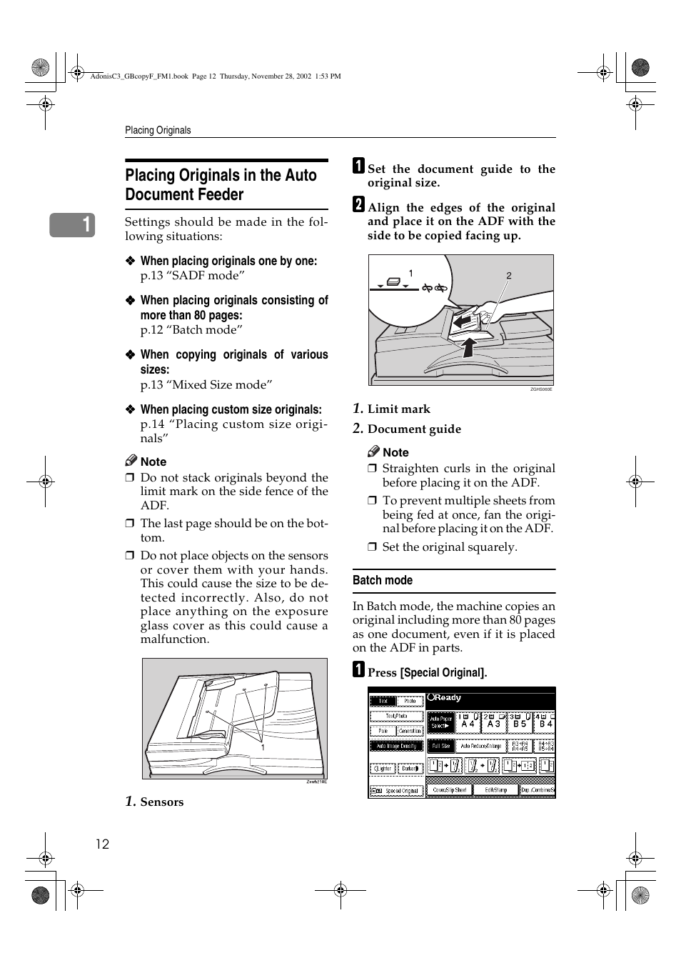 Placing originals in the auto document feeder | Lanier LD 035 User Manual | Page 27 / 135