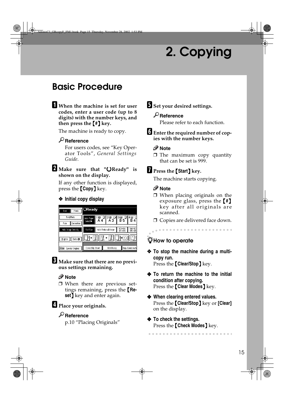 Copying, Basic procedure | Lanier LD 035 User Manual | Page 30 / 135