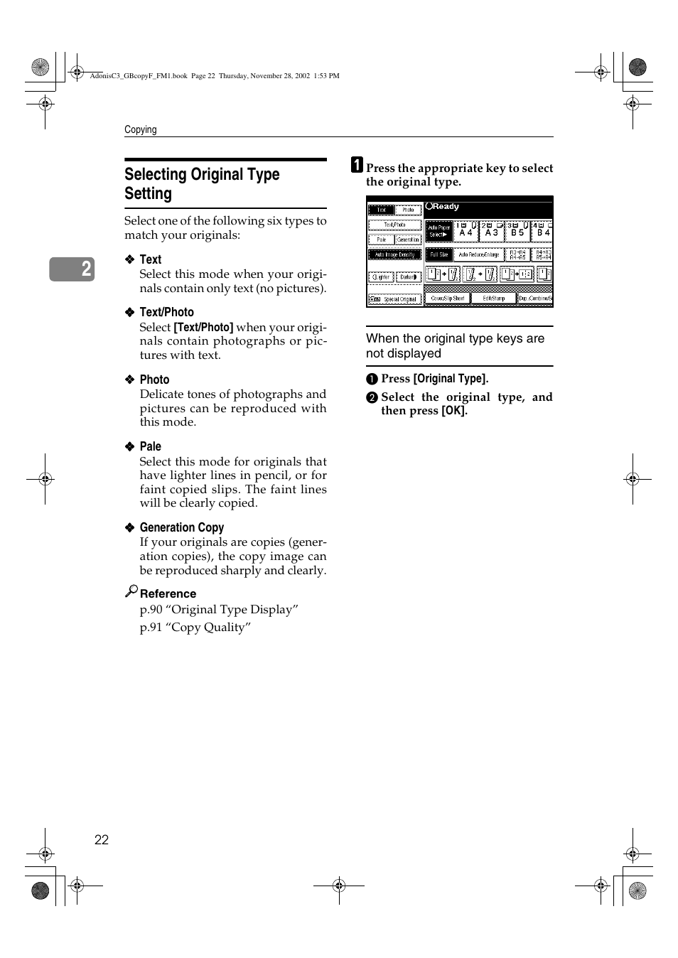 Selecting original type setting | Lanier LD 035 User Manual | Page 37 / 135