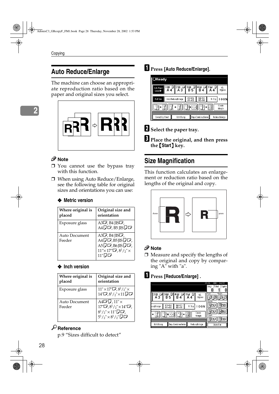 Auto reduce/enlarge, Size magnification | Lanier LD 035 User Manual | Page 43 / 135