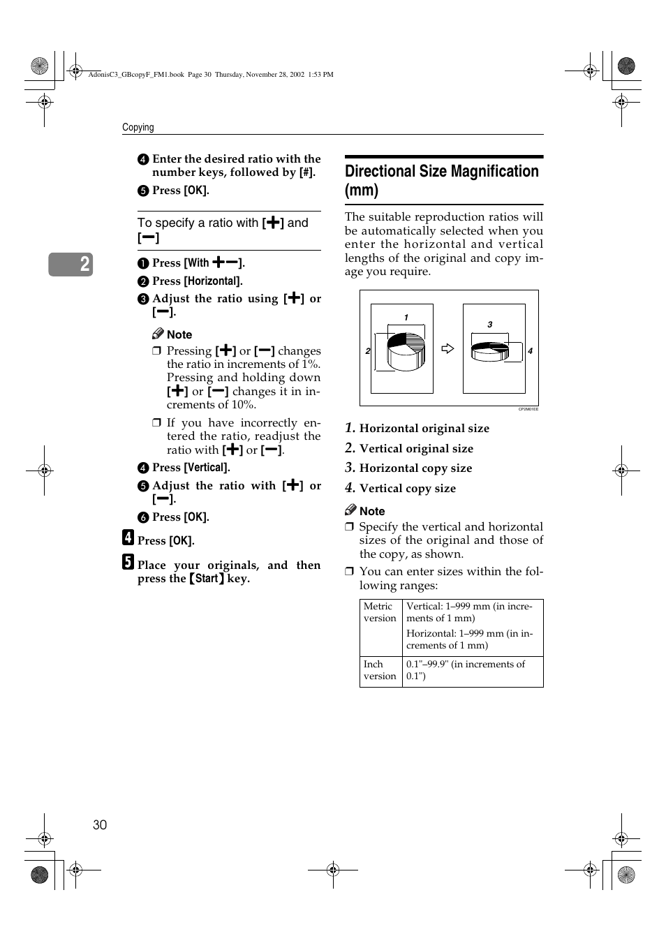 Directional size magnification (mm) | Lanier LD 035 User Manual | Page 45 / 135