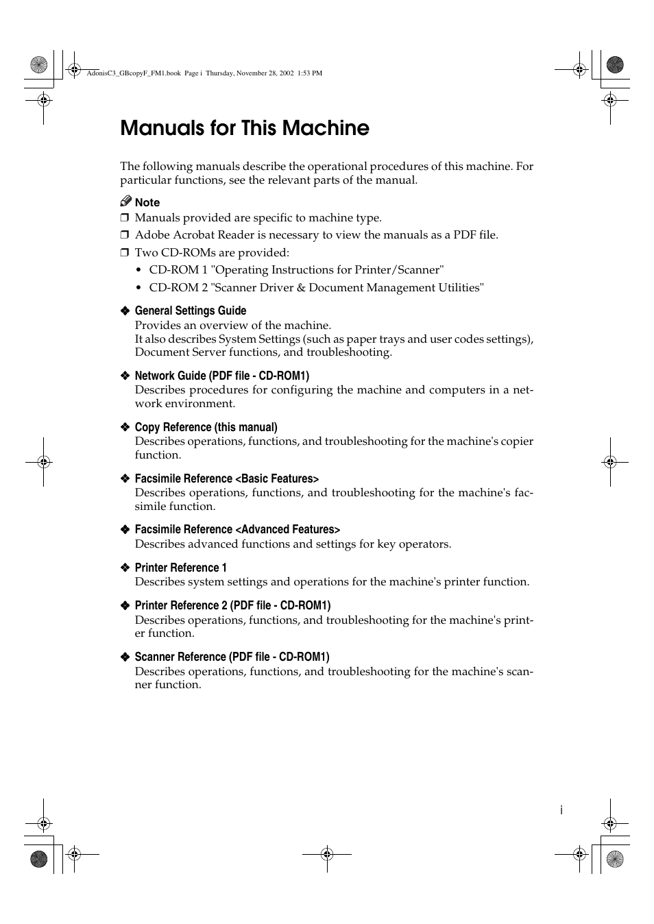Manuals for this machine | Lanier LD 035 User Manual | Page 8 / 135