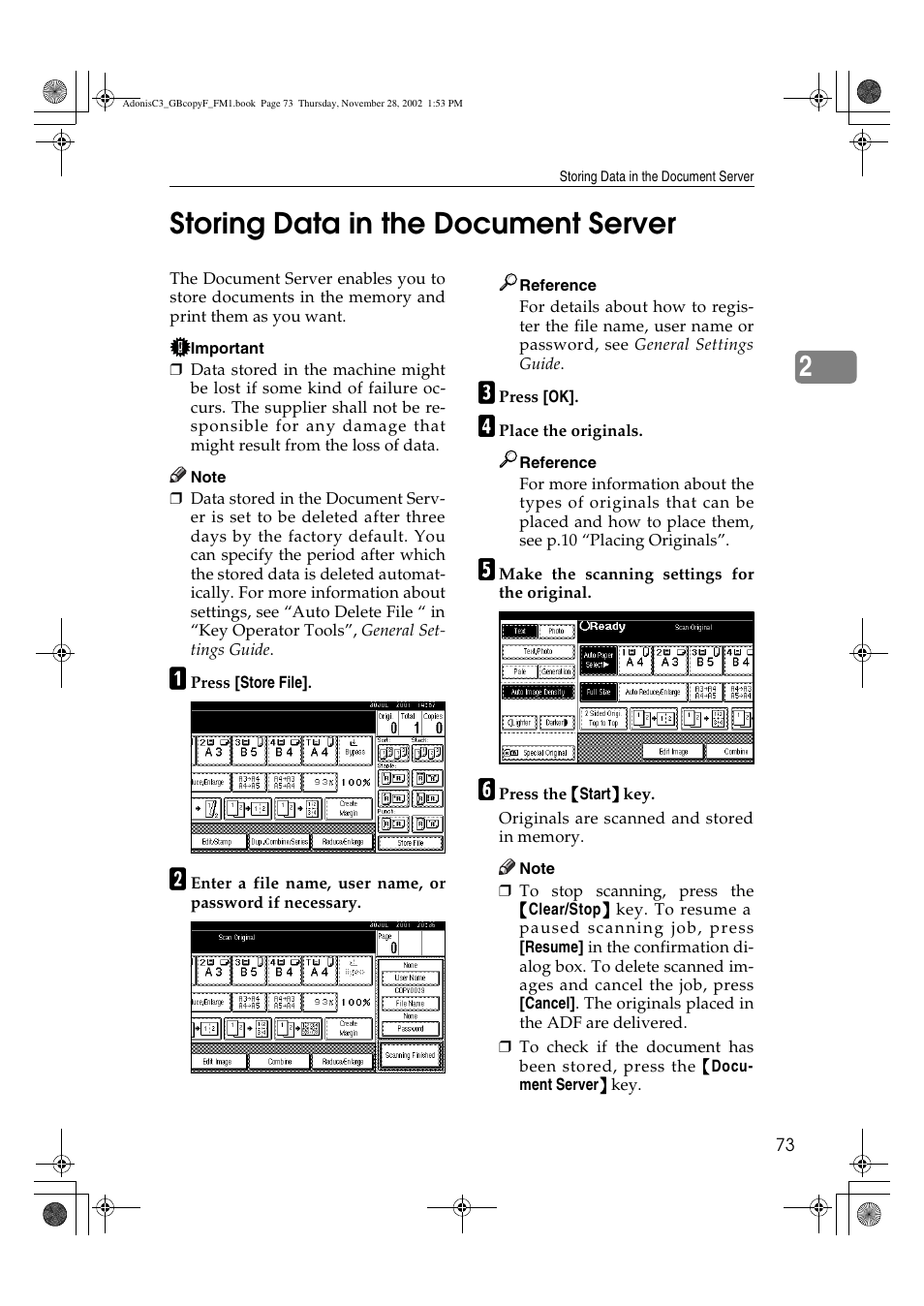 2storing data in the document server | Lanier LD 035 User Manual | Page 88 / 135