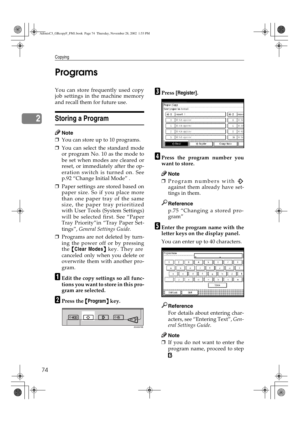 2programs, Storing a program | Lanier LD 035 User Manual | Page 89 / 135