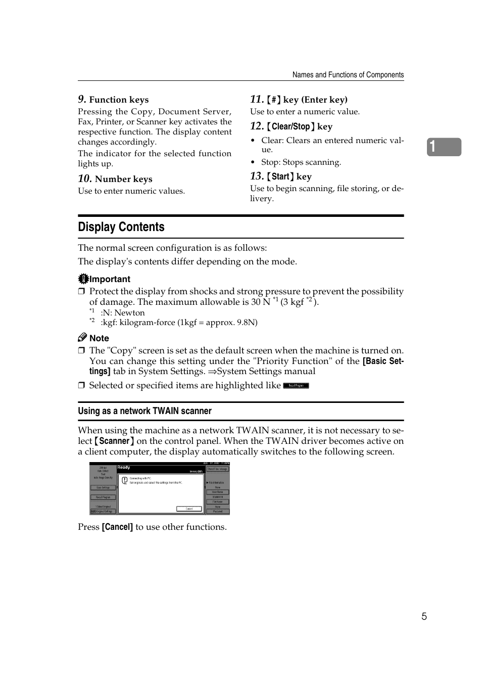 Display contents, Using as a network twain scanner | Lanier 5622 User Manual | Page 13 / 88