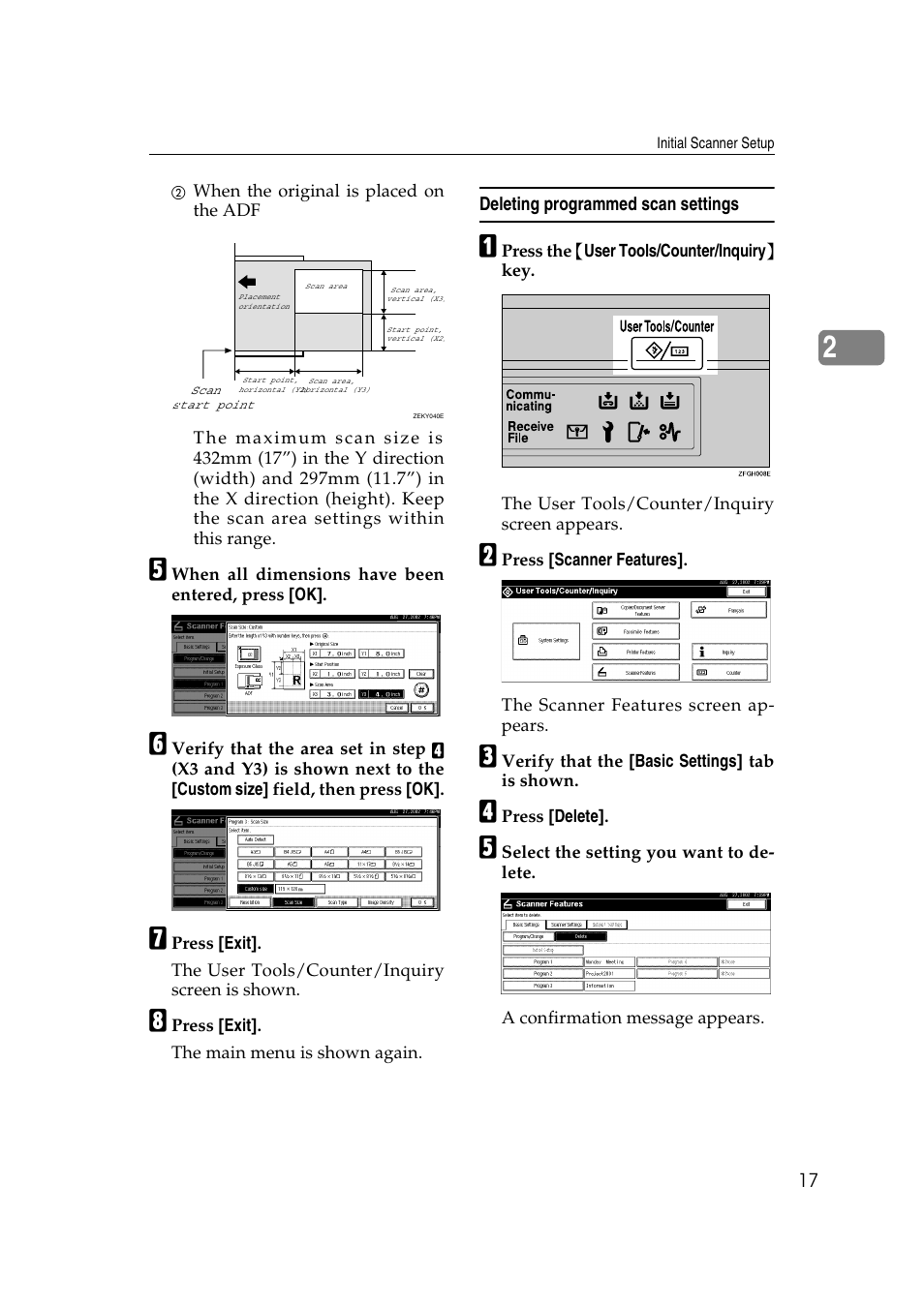 Deleting programmed scan settings | Lanier 5622 User Manual | Page 25 / 88