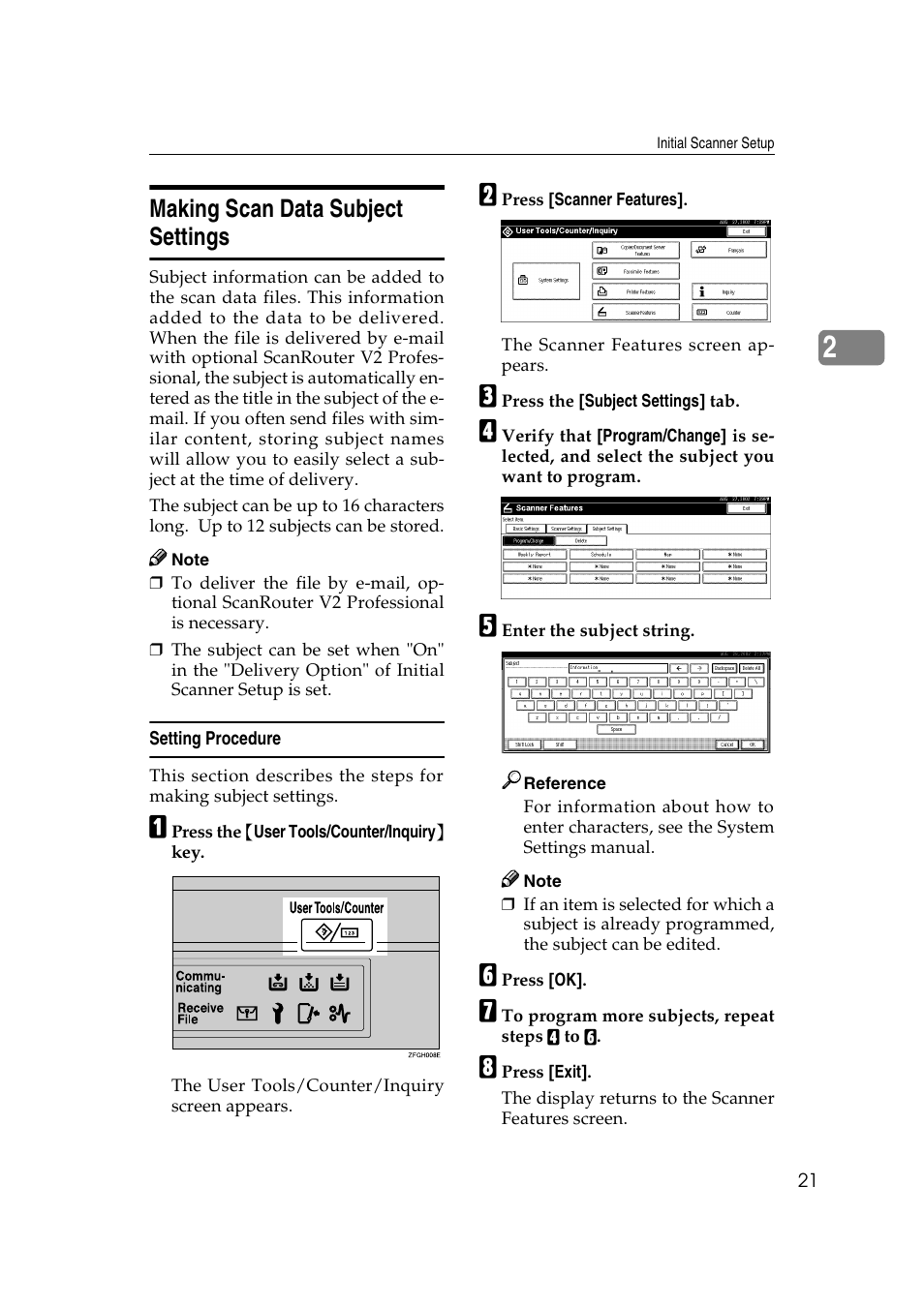 Making scan data subject settings, Setting procedure | Lanier 5622 User Manual | Page 29 / 88