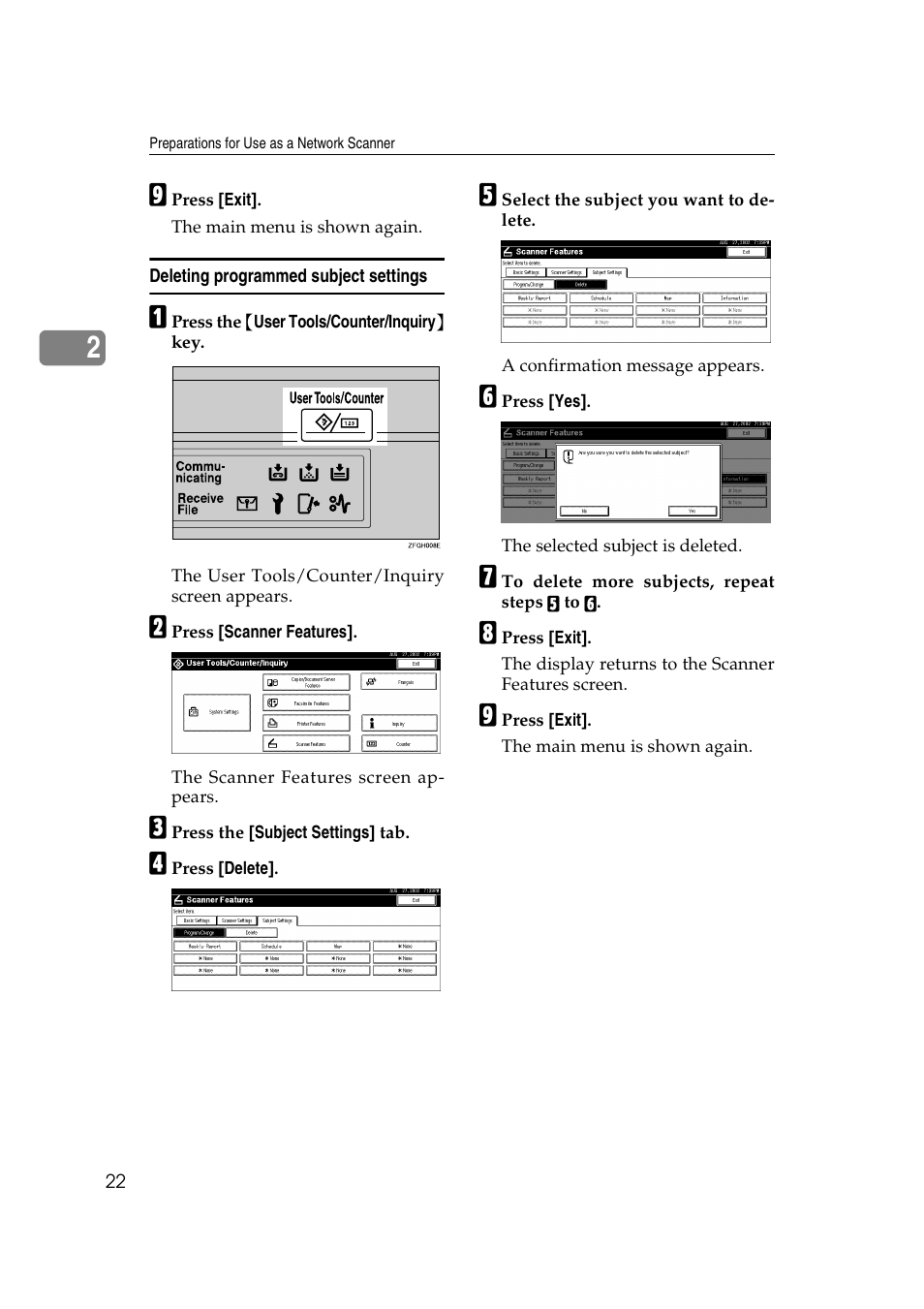 Deleting programmed subject settings | Lanier 5622 User Manual | Page 30 / 88